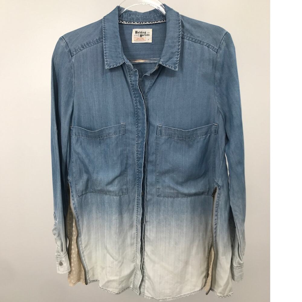 Holding Horses Ombre Chambray Side Zip Button Down Shirt Size 4